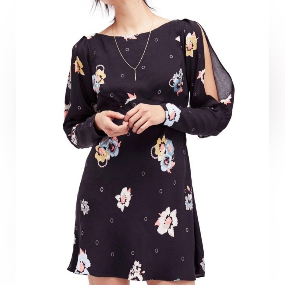 Free People Sunshadows black floral mini dress, size 0